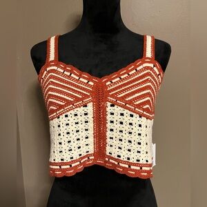 Jason Wu Crochet Cottage Core Cropped Boho Hippie Tank Top NWT Size 10 Festival